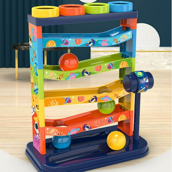 Nsxcdh Pound Learning Station Drop Toy 4 Balls 5 Track System 13.78x10.63x5.91in Hammer Play Sliding Spinning Sorting Hand Eye Coordination for Kids Christmas Gifts for Grandkids