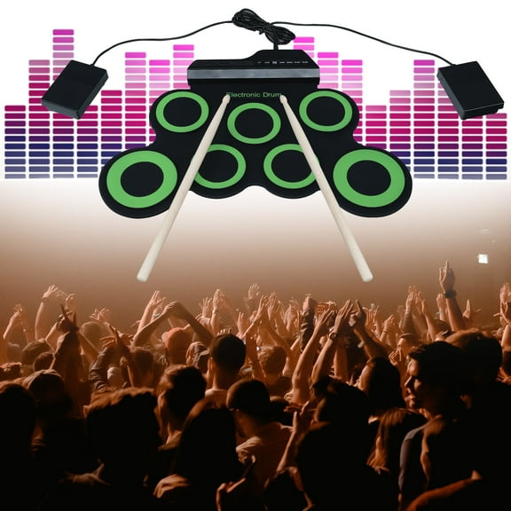 Nsxcdh Pretend Play Toys for Children Electronic Drum Set, Folding Hand Roll Electronic Drum Roll Up Drum Practice Pad Kit, Drum Pedals Drum Sticks , Great Holiday Birthday Kids Online Exclusive