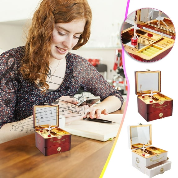 Nsxcdh Pretend Play Toys for Children Music Jewelry Box Kids Music Box With Drawer Birthday Christmas Valentine's Day Daughter Girlfriend Perfect Holiday Gift