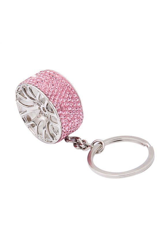 Rhinestone Keychain Wheel Hub Rim Model 3.54x0.67in Alloy Shining Decorative Auto Gift Car Key Chain Home Christmas Gifts for Grandkids and Women