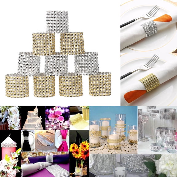 Nsxcdh Rhinestone Mesh Wrap Napkin Ring 8 Rows Gold Plastic 5.12in 1.57in Bling Wedding Decor Party Anniversary Sparkle Bow Cover Christmas Gifts for Grandkids and Women