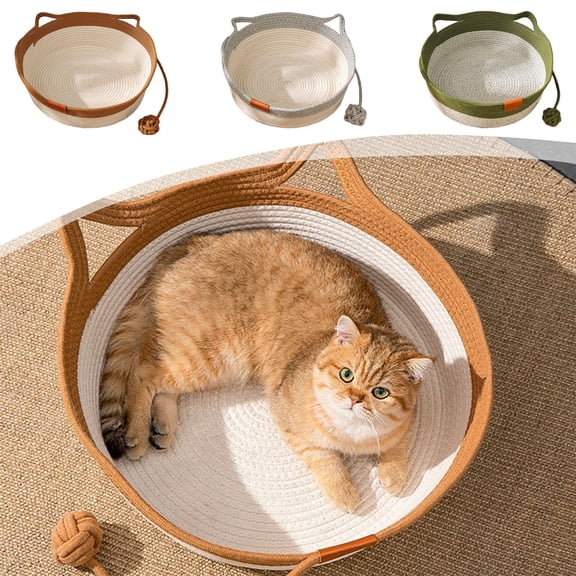 Nsxcdh Rope Pet Bed,Cat Dog,13.8 In,Interactive Toy,Portable,Cool Summer,Easy Clean,Orange Gray Green