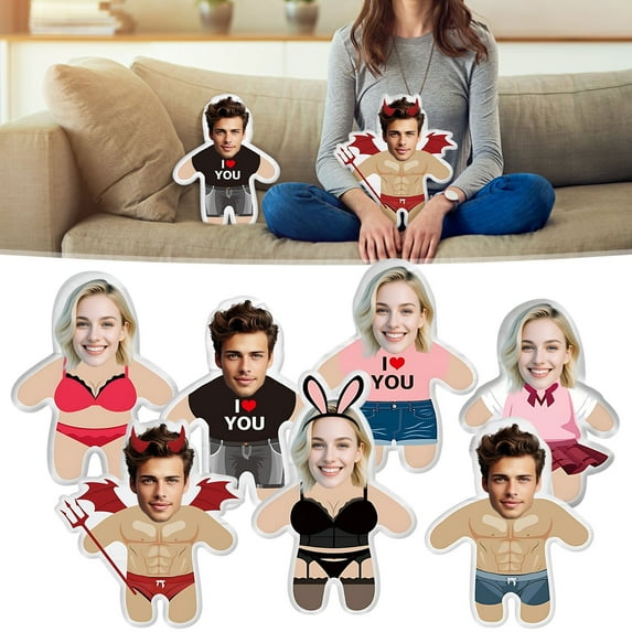Nsxcdh Custom Photo Cushion Human Shape Pillow Soft Plush Fabric Personalized Face Doll Valentine’s Day Gift with Filling Funny Birthday Keepsake Weekly Price Drops & Special Offers