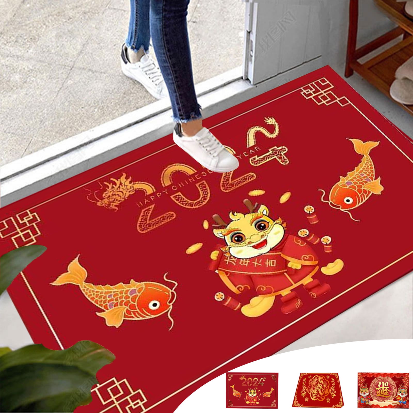 Nsxcdh Savings New Year Mat 2024 Indoor/Outdoor Entry Rug Happy