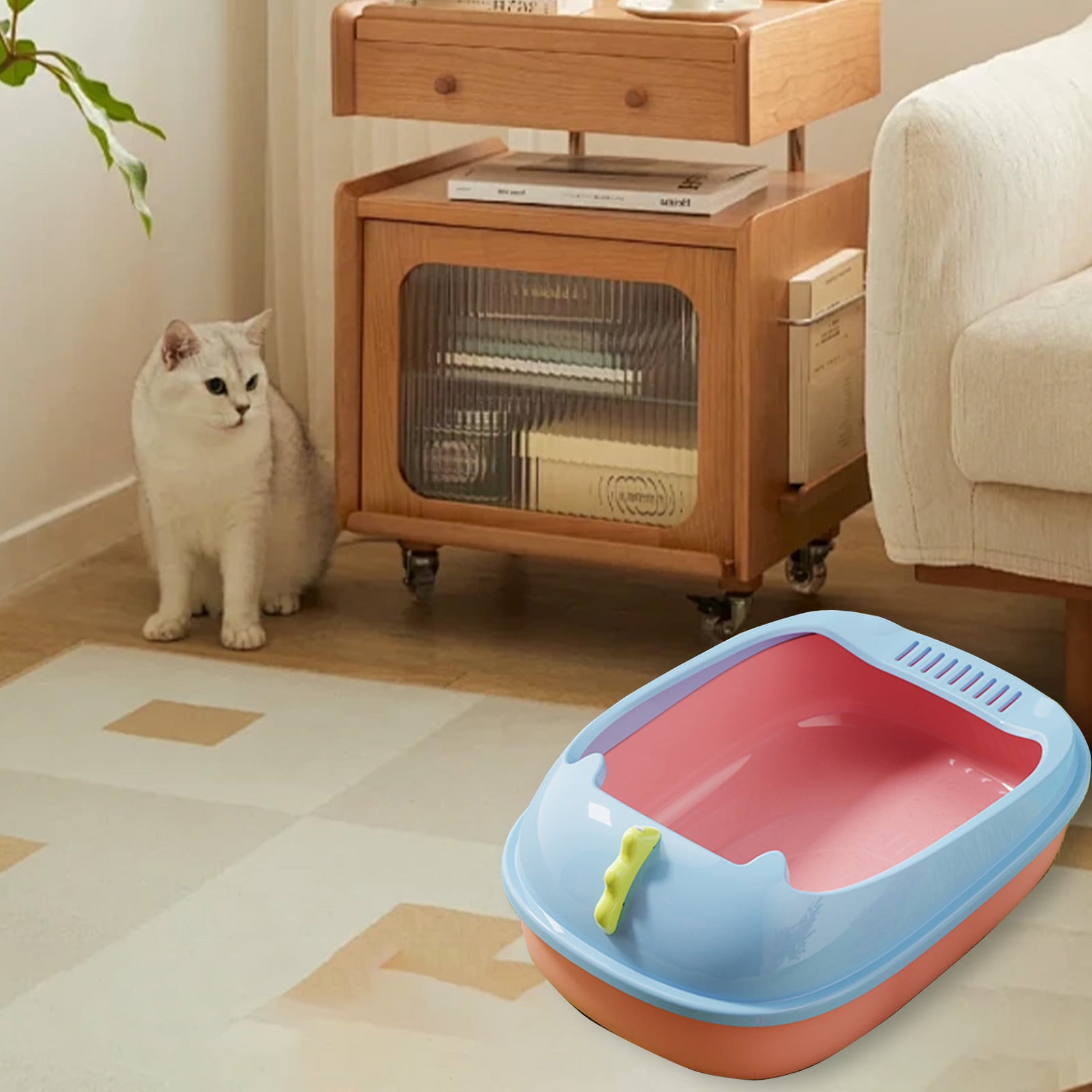 Nsxcdh Semi Enclosed Cat Litter Box,Paper,42x28x16cm,Beige Green Pink Brown,Anti Splash,Easy Clean,Non Slip
