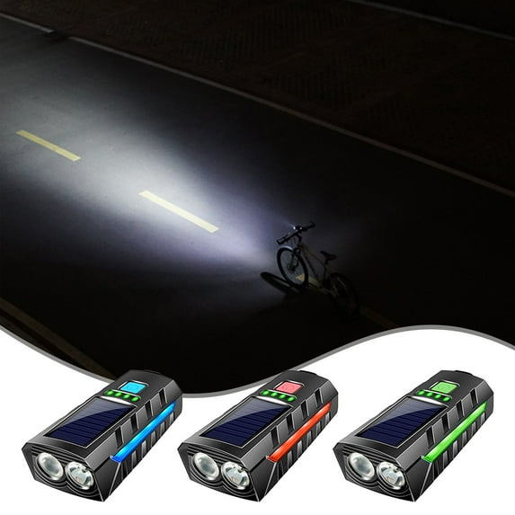 Nsxcdh Solar Bike Headlight with Horn,USB and Solar Charging,130 dB Alert 3 Light Modes,Water Resistant Night Cycling,Sports