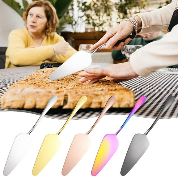 Nsxcdh Stainless Steel Cake Server: 10-inch Serrated Edge Triangle Spatula for Wedding Party Pizza Pie Dessert Cutting, Gold Plated Ergonomic Handle 1010 Model