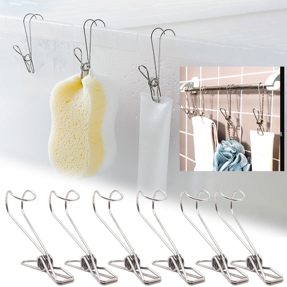 Nsxcdh Stainless Steel Long Tail Clips with Hooks 6 Pack Windproof Strong Clamp,No Marks Gentle on Fabrics,Kitchen Laundry Closet Organization,Durable Rustproof Home Essentials