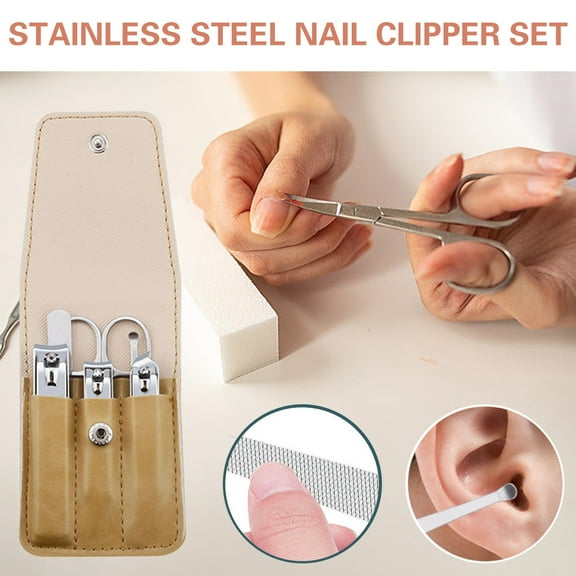 Nsxcdh Stainless Steel Nail Clippers Set,Travel Mini Manicure Pedicure Kit,Leather Pouch,10.8x7in,Comfort Grip,Easy Trim,Unisex,Home Grooming Tool