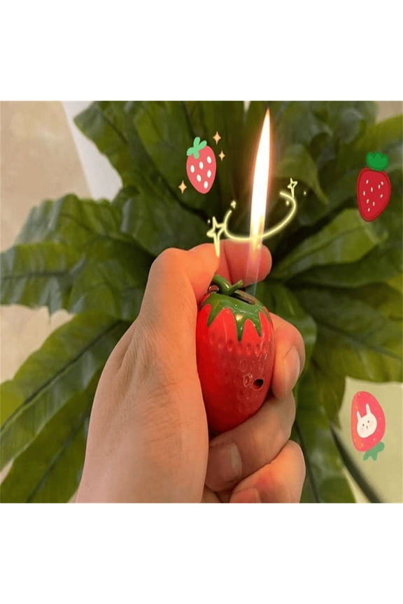 Strawberry Torch Lighter Novelty Refillable Adjustable Flame Windproof Cute Keychain Gift Portable Outdoor Use