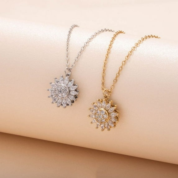Nsxcdh Sunflower Fidget Necklace Rotating Pendant Stainless Steel 19.8in Positive Meaning Sensory Stimulation Grandma Granddaughter Jewelry Christmas Gifts for Grandkids and Women
