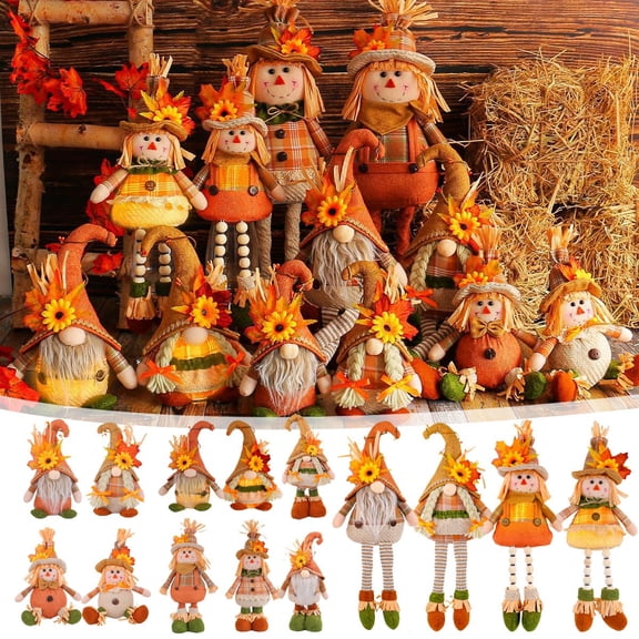 Nsxcdh Thanksgiving Scarecrow Doll Series Maple Leaf Gnome 17.3x7.9in Handcrafted Plastic Cloth Durable Centerpiece Fall Decor Home