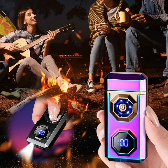 Nsxcdh USB Charging Windproof Lighter 3.07x1.45x0.70in,Type C Fast Charge LED Battery and Count Display,Alloy Body Flameless Arc,Gift Box with Cable,Portable for Outdoor