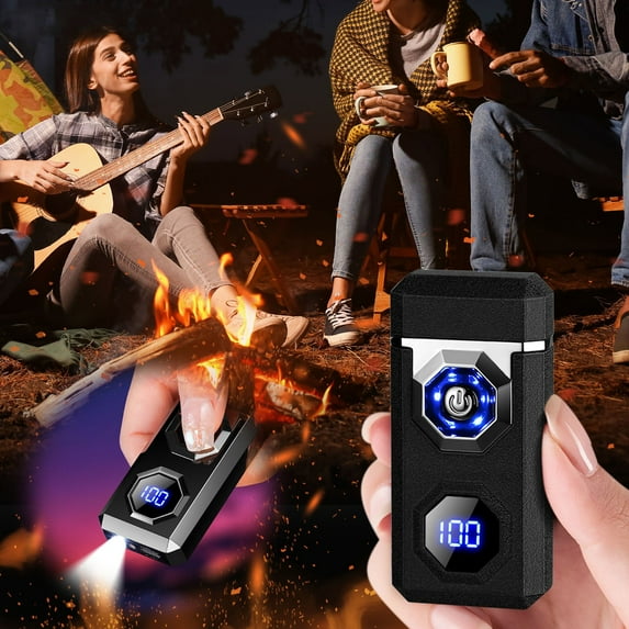 Nsxcdh USB Charging Windproof Lighter 3.07x1.45x0.70in,Type C Fast Charge LED Battery and Count Display,Alloy Body Flameless Arc,Gift Box with Cable,Portable for Outdoor