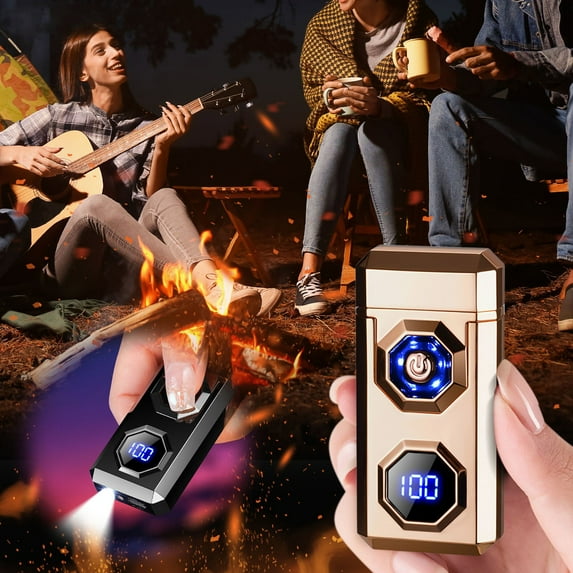 Nsxcdh USB Charging Windproof Lighter 3.07x1.45x0.70in,Type C Fast Charge LED Battery and Count Display,Alloy Body Flameless Arc,Gift Box with Cable,Portable for Outdoor