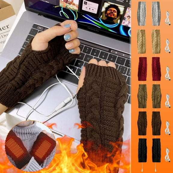 Nsxcdh USB Heated Gloves Women Double Sided Heating,Wool Knit Elastic Cuff One Size,Stay Warm While Working Studying Or Gaming At Desk,winter gloves Home Essentials