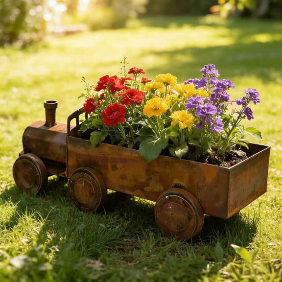 Nsxcdh Unique Cute Train Shaped Flower Pot Locomotive Planter Decorative Garden Ornament for Indoor Outdoor Yard Patio Balcony Home Plants Pot Decor Gift