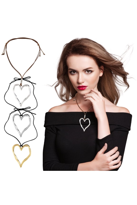 Vintage Heart Necklace,Large Love Pendant,Adjustable Leather Rope,Unique Style,Sturdy Alloy,Comfortable Wear,Party Festival Jewelry Christmas Gifts for Grandkids and Women