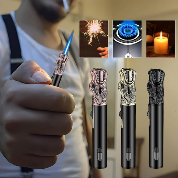 Nsxcdh Windproof Refillable Jet Lighter 5.20x0.87 In,Visual Fuel Window,Adjustable Flame for Camping Hiking BBQ,Home Essentials