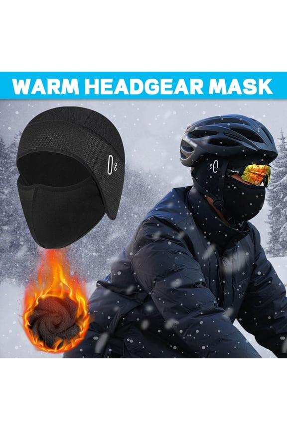 Winter Cycling Hood Balaclava Fleece Mesh,Windproof Double Sided Velvet Warm Breathable,Three in One Hat Mask Earmuffs,Goggle Slots for Riding Ski Running,Hug Fit Elastic Comfort Winter