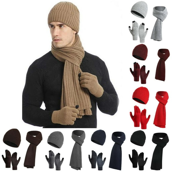 Nsxcdh Winter Hat Scarf Gloves Set Knitted Thick Warm,Acrylic With Fleece Lining Touchscreen Thumb And Index,Keep Head Neck And Hands Cozy For Driving Run Hike,Home Essentials Gifts for Women and Men