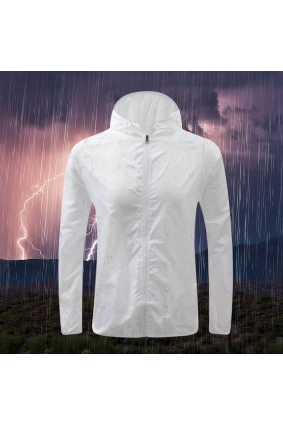 Women Raincoat Jacket Breathable Hooded Outdoor Polyester Pull on Maxi Coat Elastic Drawstring White 31.5x7.87in Foldable Comfort Sports Home Apparel Gift Card