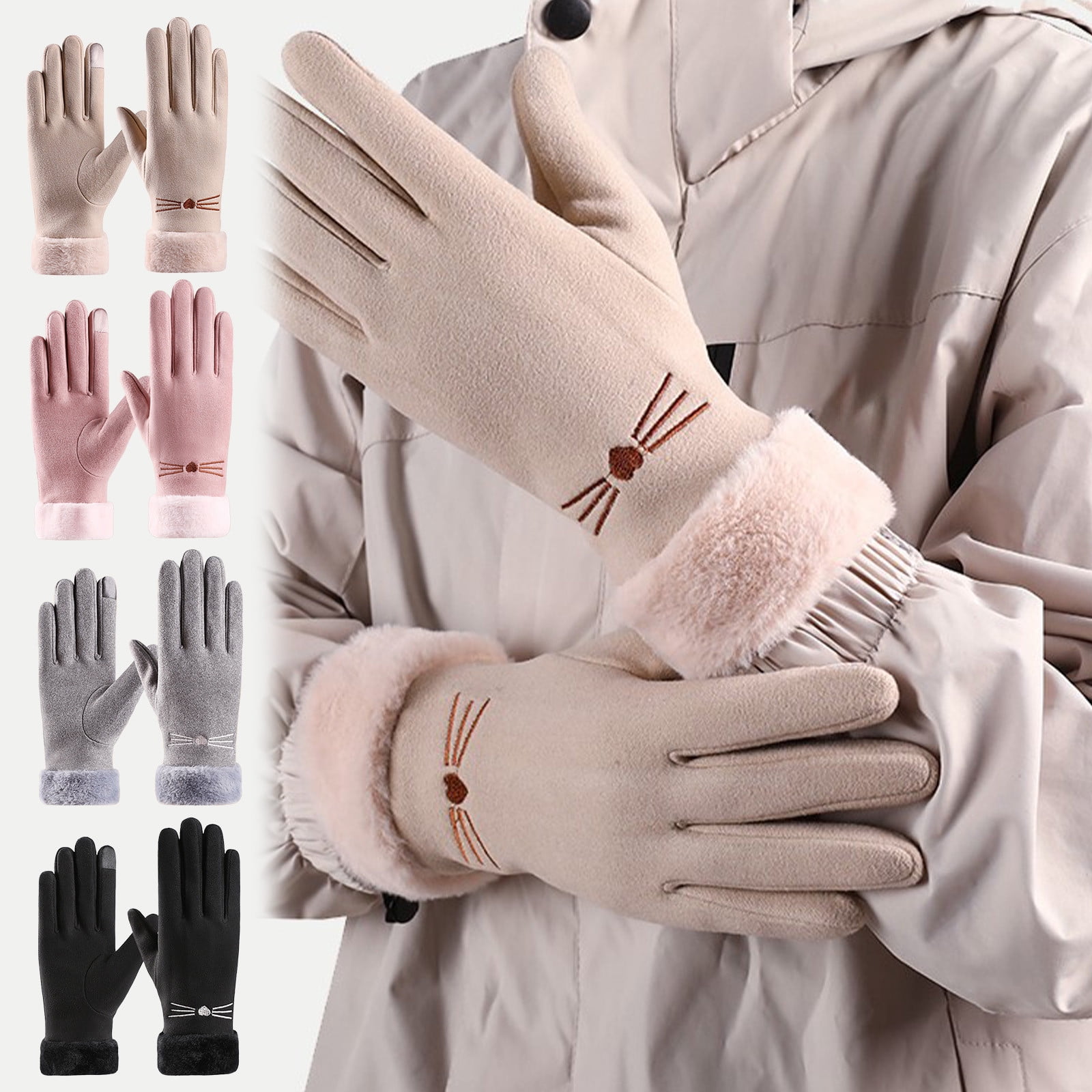 Nsxcdh Women Winter Gloves Cozy Wool Cuff Velvet Padded Touchscreen ...