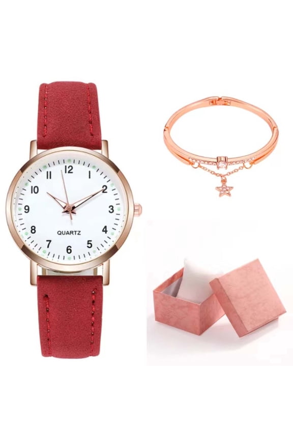 Women's Quartz Watch,Luminous Dial,Frosted Leather Strap,Retro Round,1.42 in Case,Flexible Buckle,Classic Bracelet,Gift Box Set Christmas Gifts for Grandkids and Women