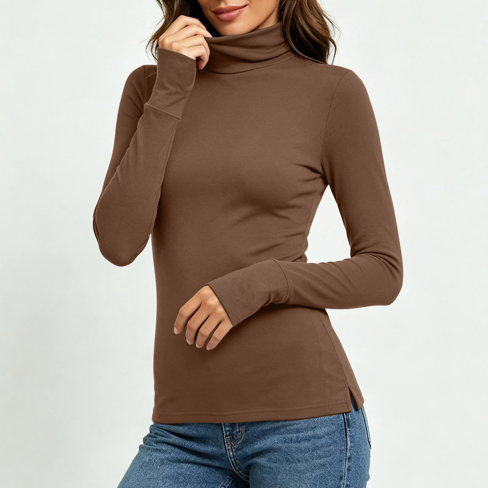 Nsxcdh Womens Breathable Tops,Turtleneck Long Sleeve,Thumbhole Cuffs ...