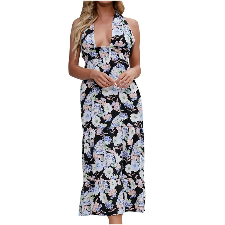Sexy Print Bandage Backless Halter Long Dresses Sexy Print Bandage Backless Halter Long Dresses