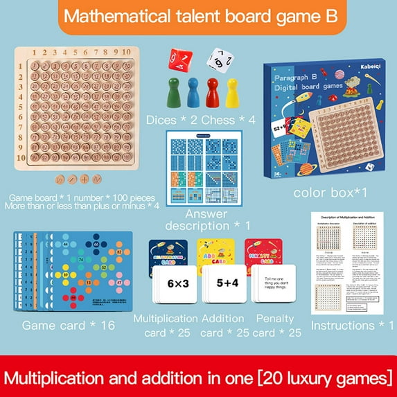 Nsxcdh Wooden Multiplication Addition Game Board Math Natural Wood Multi Purpose Fine Motor Skill Interactive 5+ Years Early Education Christmas Gifts for Grandkids