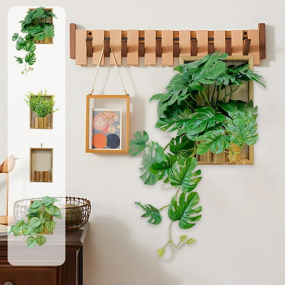 Nsxcdh Wooden Photo Frame Hanging Green Wall Decor 10.24x6.1x2.36in Faux Rattan Rectangular Easy Match for Living Room Bedroom Home