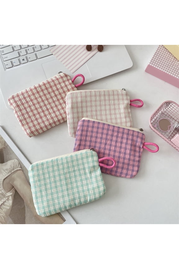 Woolen Knitted Coin Purse Mini Cosmetic Bag Polyester White Pink 6.29x4.33x1.18in Portable Leak Proof Reinforced Edges Multi Scenario Organizer for Women