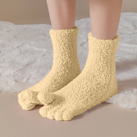 NTACZA Crew Womens Winter Socks Yellow Fuzzy Fleece Toe Socks Cozy Thick Thermal Womens Socks Free Size