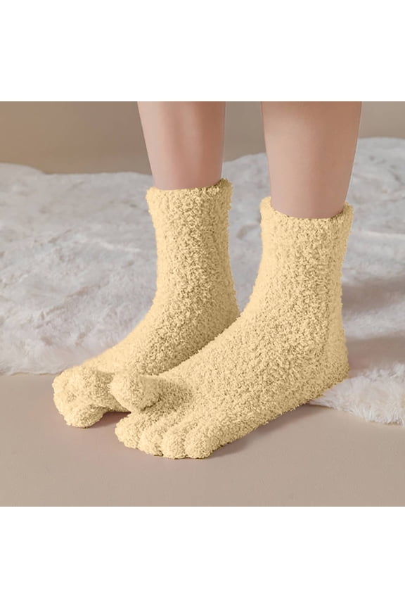 Crew Womens Winter Socks Yellow Fuzzy Fleece Toe Socks Cozy Thick Thermal Womens Socks Free Size