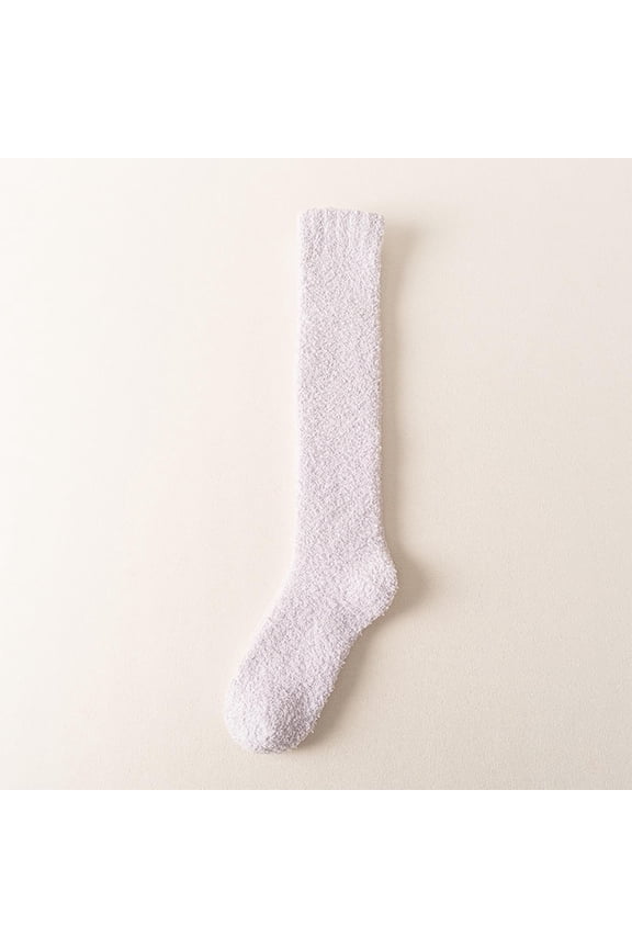 Fleece Socks Women Fall Thick Knee High Purple Slipper Socks Fuzzy Women Cozy Sleeping Stockings Free Size