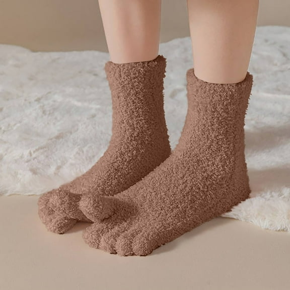 NTACZA Fleece Socks for Women Winter Fuzzy Brown Crew Toe Socks Thick Women's Cozy Thermal Socks Free Size