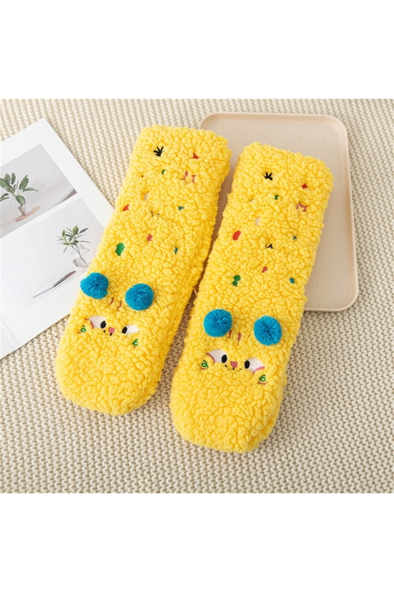 Socks Women Fall Cotton Yellow Thick Sherpa Socks Ladies Thermal Fuzzy Mid Calf Socks Free Size