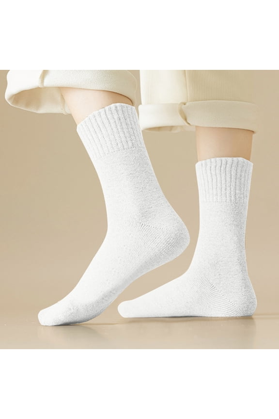 Socks for Women Crew White Fleece Lined Socks Thick Ladies Thermal Solid Stockings Free Size