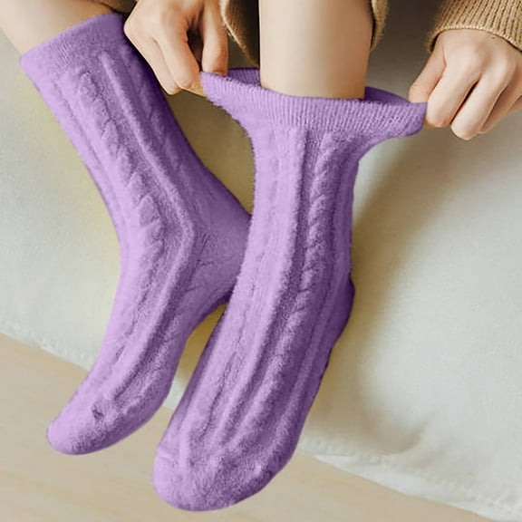 NTACZA Thick Warm Socks for Women Fuzzy Crew Purple Socks Fleece Warm Soft Socks for Women Free Size