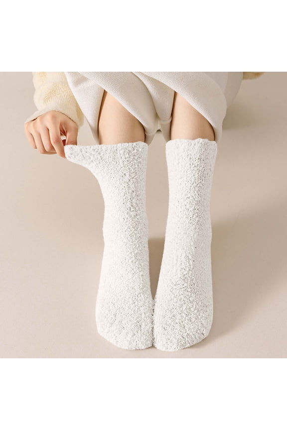 White Ladies Socks Fuzzy Thick Crew Socks Fleece Cozy Breathable Socks Women Free Size
