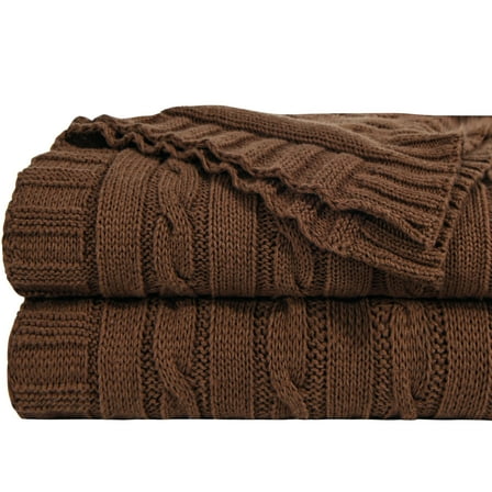 Ntbay 100% Cotton Cable Knit Throw, Super Soft Warm Knitted Blanket Home Decor, 51"x67", Brown