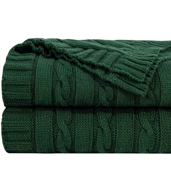 Ntbay 100% Cotton Cable Knit Throw, Super Soft Warm Knitted Blanket Home Decor, 51"x67", Dark Green