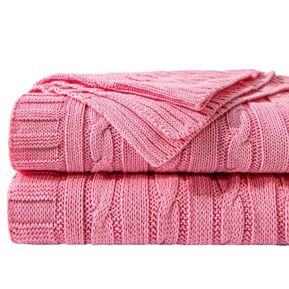 Ntbay 100% Cotton Cable Knit Throw, Super Soft Warm Knitted Blanket Home Decor, 51"x67", Dark Pink