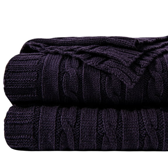 Ntbay 100% Cotton Cable Knit Throw, Super Soft Warm Knitted Blanket Home Decor, 51"x67", Dark Purple