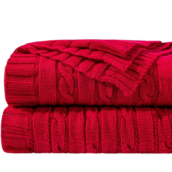 Ntbay 100% Cotton Cable Knit Throw, Super Soft Warm Knitted Blanket Home Decor, 51"x67", Red