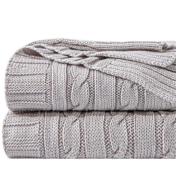 Ntbay 100% Cotton Cable Knit Throw, Super Soft Warm Knitted Blanket Home Decor, 51"x67", Silver Gray