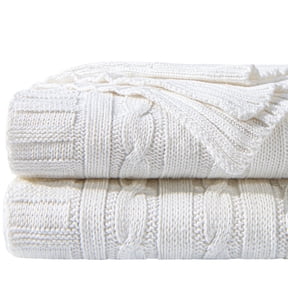 Ntbay 100% Cotton Cable Knit Throw, Super Soft Warm Knitted Blanket Home Decor, 51"x67", White