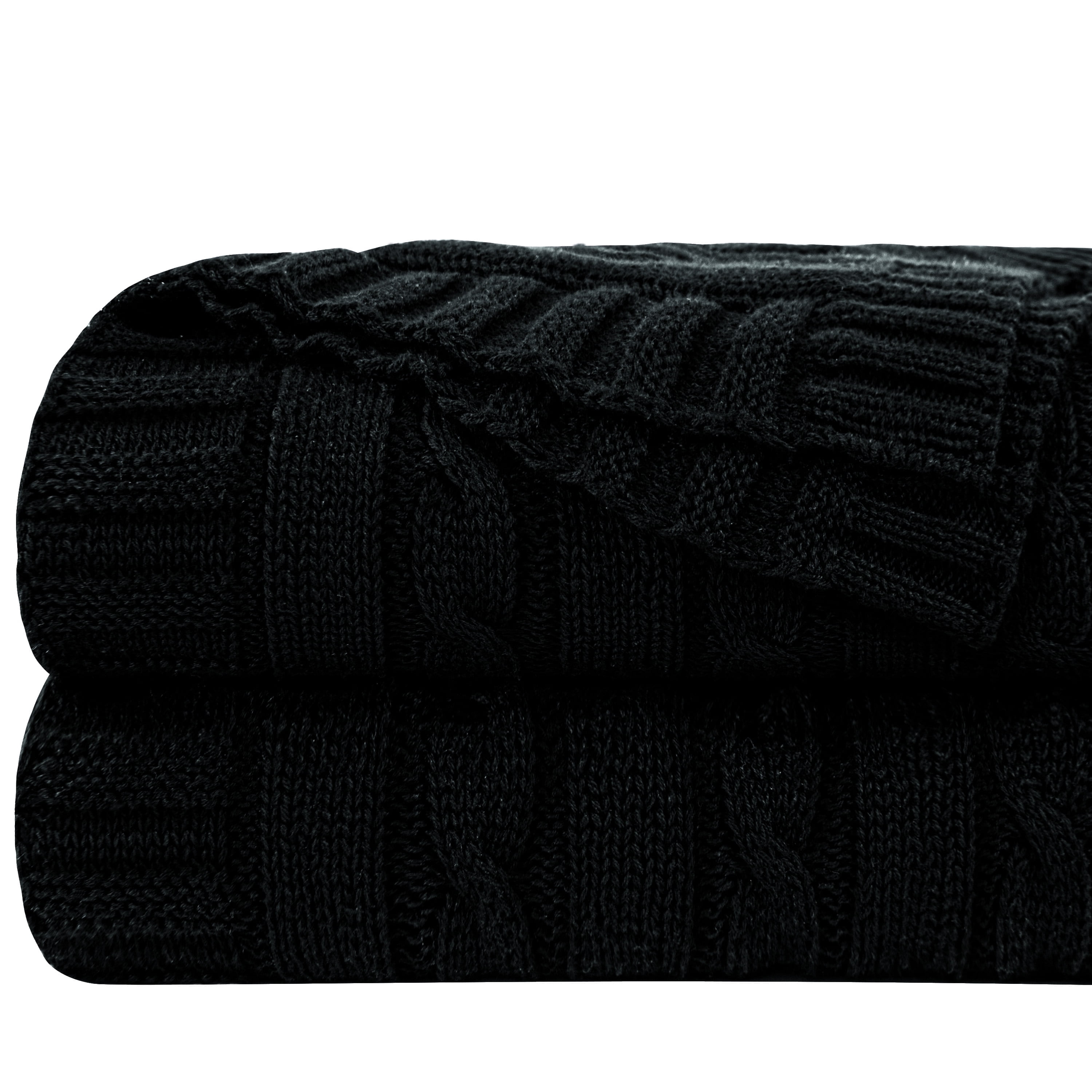 Ntbay 100% Cotton Cable Knit Throw, Super Soft Warm Knitted Blanket Home Decor, 60"x80", Black