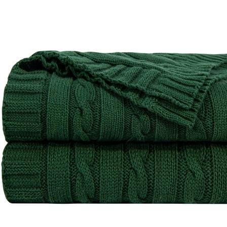 Ntbay 100% Cotton Cable Knit Throw, Super Soft Warm Knitted Blanket Home Decor, 60"x80", Dark Green